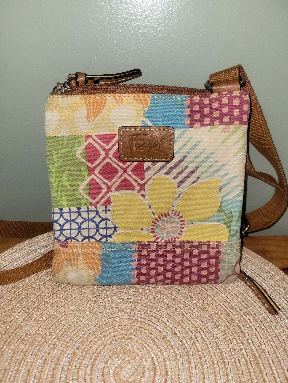 Fossil Patchwork Floral Crossbody Bag - Yellow, Pink, Blue, Green, Brown